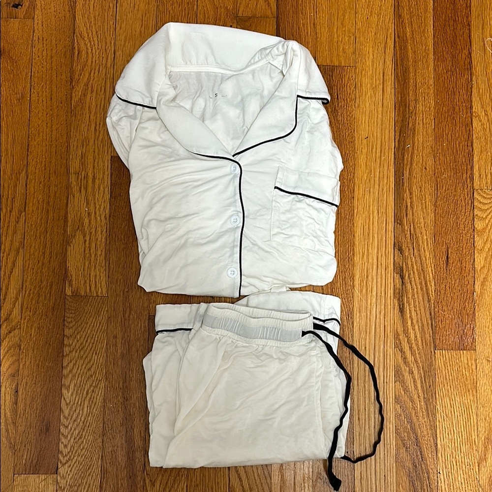 White Pajama Set with Black Trim